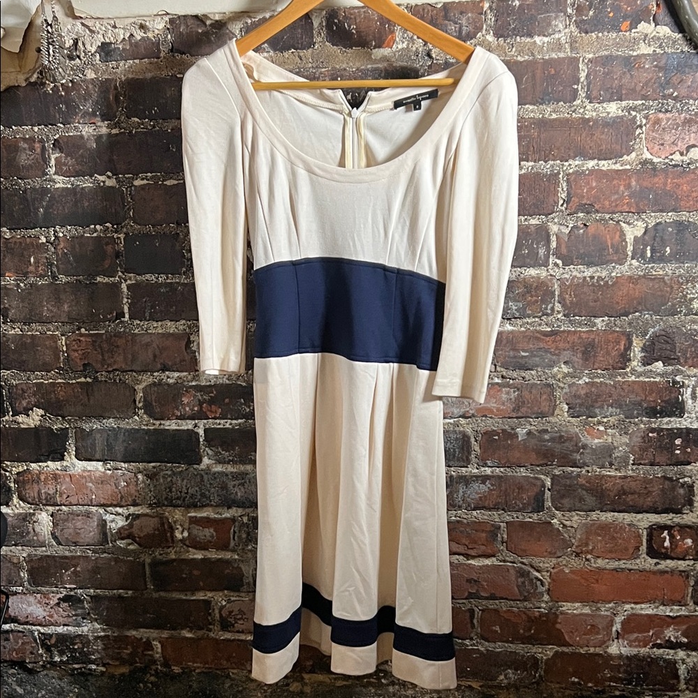 Nanette Lepore Cream and Navy Long Sleeve Dress